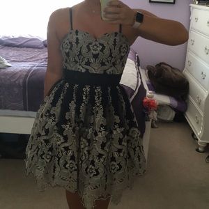 Chi Chi London—black & silver/gold strapless dress